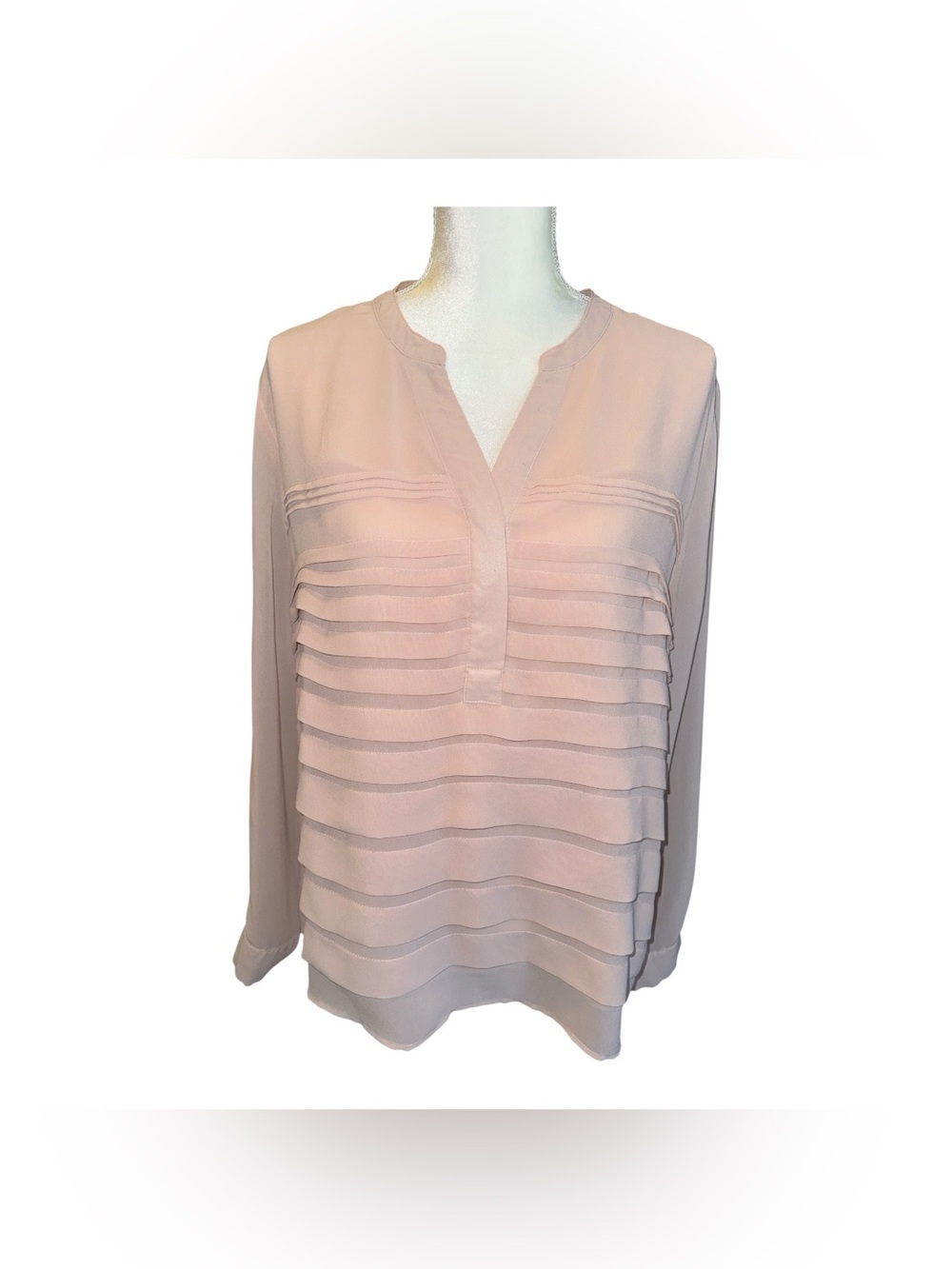 Calvin Klein Pale Blush Pleated Front V-Neck Blouse- Large #68